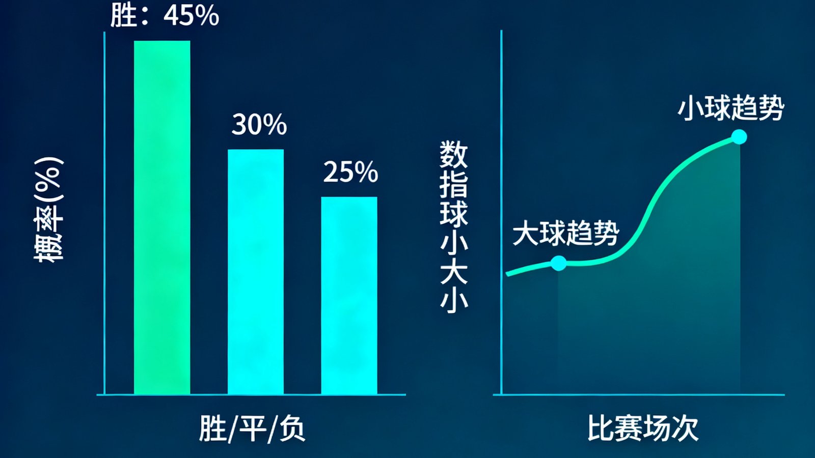 人工智能预测模型生成的数据趋势图表，展示胜平负概率分布和大小球分析曲线